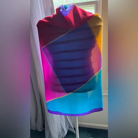 YvesSaintLaurent 100% Silk Scarf. Multicolor. Hand Rolled. Made in Italy. - Picture 2 of 15